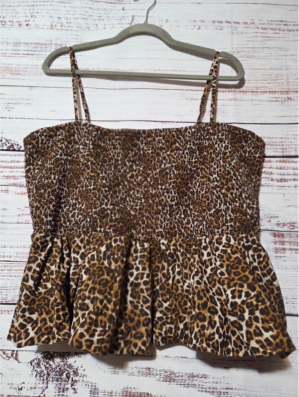 American Eagle Leopard Print Peplum Tank Top XXL Brown Animal Print Sleeveless